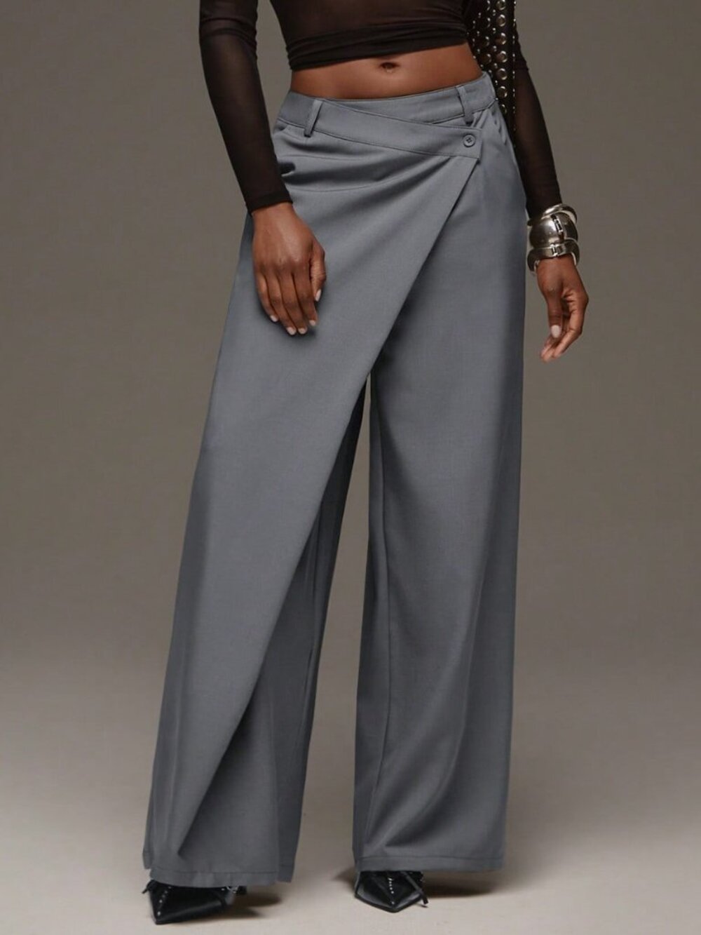 Grey Casual Women's Loose Long Wide Leg Pants - Picture 6 of 6